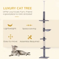 Pawhut Floor to Ceiling Cat Tree 5-Tier Kitty Tower Climbing Activity Center Scratching Post Adjustable Height 230-260cm Grey(m-4)