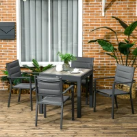 Outsunny Salon de jardin en aluminium et textilène table extensible 4 chaises empilables 4 personnes gris(m-2)