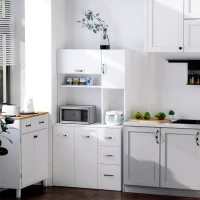 HOMCOM 66" Wood Kitchen Pantry Storage Cabinet Microwave Oven Stand with Storage - White(m-12)