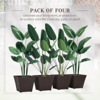 Outsunny Outdoor Planter Pack of 4, Rattan Effect Plant Pots Indoor Stackable Design, for Garden Patio Porch Deck, Brown(m-4)