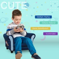 HOMCOM Kindersessel, Kindersofa,Kinderzimmer Sofa, Mini-Sofa-Sessel mit Holzstruktur und Kunststoff rutschfeste Füße, Polyester, Blau, 59,5 x 43 x 46,5 cm(m-5)