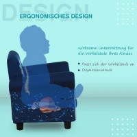 HOMCOM Kindersessel, Kindersofa,Kinderzimmer Sofa, Mini-Sofa-Sessel mit Holzstruktur und Kunststoff rutschfeste Füße, Polyester, Blau, 59,5 x 43 x 46,5 cm(m-7)