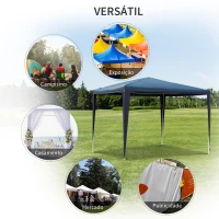 Outsunny Tenda de Jardim Tenda de Exterior com Tubos de Aço e Cobertura de PE para Eventos Campismo Festas 295x295x245 cm Azul(m-6)