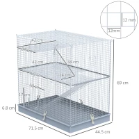 Pawhut 3-Level Metal Small Animal Cage Bunny Pet Hutch Ferret Platform Feeding Habitat Easy Clip Base Ladder Grey(m-3)