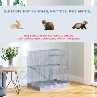 Pawhut 3-Level Metal Small Animal Cage Bunny Pet Hutch Ferret Platform Feeding Habitat Easy Clip Base Ladder Grey(m-4)