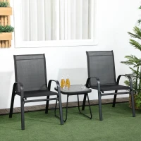Outsunny 3 Pieces Outdoor Bistro Set - Patio Stackable Armchairs with Breathable Mesh Fabric and SPC Board Coffee Table, Black(m-10)