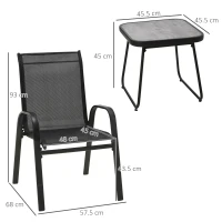 Outsunny 3 Pieces Outdoor Bistro Set - Patio Stackable Armchairs with Breathable Mesh Fabric and SPC Board Coffee Table, Black(m-3)