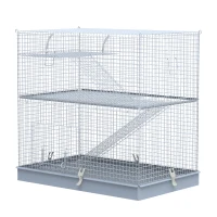 Pawhut 3-Level Metal Small Animal Cage Bunny Pet Hutch Ferret Platform Feeding Habitat Easy Clip Base Ladder Grey(m-11)