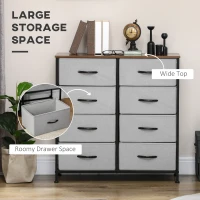 HOMCOM Fabric Chest of Drawers, Storage Drawers, Industrial Bedroom Dresser with 8 Fabric Drawers, Steel Frame and Wooden Top for Nursery, Living Room, Hallway, Grey(m-4)