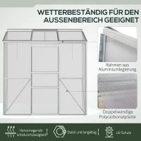 Outsunny Anlehngewächshaus, Schiebetür, Dachfenster, Polycarbonat+Aluminium, Farbe: Silber, 192 x 68 x 196 cm(m-7)