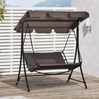 Outsunny Swing Chair Bed Canopy 2 Person Double Hammock Garden Bench Rocking Sun Lounger Outdoor Backyard Furniture with Cushion - Grey(m-2)