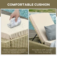 Outsunny Patio Chaise Lounge Chair Outdoor Rattan Furniture w/ Padded Cushion All Weather Recliner 5-Position Adjustable for Garden Poolside Balcony Cream(m-5)