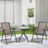 Outsunny 3 Piece Patio Furniture Bistro Set 2 Folding Chairs 1 Tempered Glass Table  Adjustable Backrest - Brown(m-10)