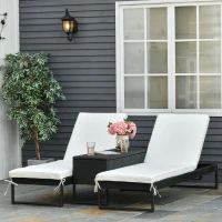 Outsunny 3 Piece Rattan Wicker Adjustable Chaise Lounge Chair with Cushions Set- Black/Cream White(m-2)