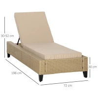 Outsunny Patio Chaise Lounge Chair Outdoor Rattan Furniture w/ Padded Cushion All Weather Recliner 5-Position Adjustable for Garden Poolside Balcony Cream(m-3)