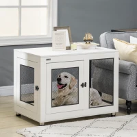 PawHut hondenkooi, dierenkooi met tafelblad, hondenhok, kennel, wit(m-10)