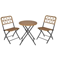 Outsunny 2 Seater Foldable Rattan Wicker Bistro Set, Coffee Table and Chairs, Natural(m-1)