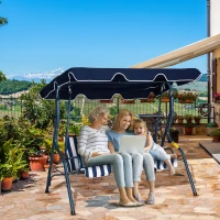 Outsunny 3 Seater Canopy Swing Chair Outdoor Garden Bench with Adjustable Canopy and Metal Frame - Blue Stripes(m-11)