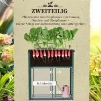 Outsunny Buitenzonnig verhoogd bed met latwerk, bloembak met wielen, plank, staal(m-4)