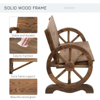 Outsunny Wooden Cart Wagon Wheel 2 Seater Garden Bench Outdoor Chair Rustic High Back Loveseat Burnt Stained(m-4)
