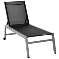 Outsunny Textilene Chaise Lounge Recliner Chair w/Adjustable Backrest Sun Bed Lounger w/ Wheels Patio Furniture Black and Grey