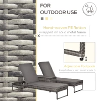 Outsunny 3 Piece Rattan Wicker Adjustable Chaise Lounge Chair with Cushions Set- Grey(m-7)