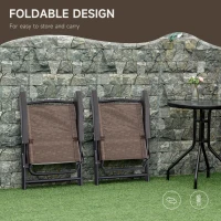 Outsunny 3 Piece Patio Furniture Bistro Set 2 Folding Chairs 1 Tempered Glass Table  Adjustable Backrest - Brown(m-7)