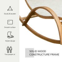 Outsunny Patio Double Chaise Rocking Wood Larch Hammock w/ Canopy Shade and Headrest Sun Lounger Indoor&Outdoor, Beige(m-6)