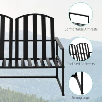 Outsunny Garden Bench Loveseat 2 Seat for Outdoor Park, Yard, Steel Frame, Decorative Slatted Design, Black(m-6)