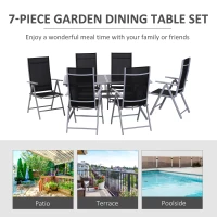 Outsunny Outdoor Patio Garden Texteline Dining Furniture Set with 6 Folding Chairs Plus Table - Black (7-Piece)(m-4)