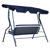 Outsunny 3 Seater Canopy Swing Chair Outdoor Garden Bench with Adjustable Canopy and Metal Frame - Blue Stripes(m-8)