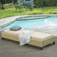 Outsunny Patio Chaise Lounge Chair Outdoor Rattan Furniture w/ Padded Cushion All Weather Recliner 5-Position Adjustable for Garden Poolside Balcony Cream(m-10)