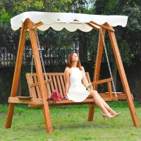 Outsunny 2 Seater Wooden Wood Garden Swing Chair Seat Hammock Bench Furniture Lounger Bed Wood New(Cream)(m-2)