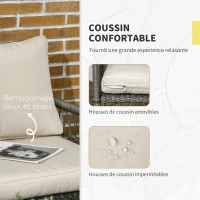 Outsunny Ensemble salon de jardin 4 pièces canapé 2 places 2 fauteuils 1 table basse avec 8 coussins métal résine aspect rotin(m-5)