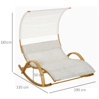 Outsunny Patio Double Chaise Rocking Wood Larch Hammock w/ Canopy Shade and Headrest Sun Lounger Indoor&Outdoor, Beige(m-3)