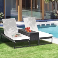 Outsunny 3 Piece Rattan Wicker Adjustable Chaise Lounge Chair with Cushions Set- Black/Cream White(m-13)