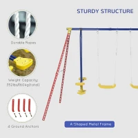 Outsunny Metal Swing Set with 2 Seats Glider A-Frame Stand Adjustable Hanging Rope for Backyard Playground Outdoor Playset for Kid Age 3-5 Years Old 352lbs(m-5)