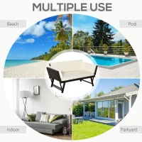 Outsunny Convertible Rattan Chaise Lounge Sofa Bed Double Seat Recliner Lounger(m-7)