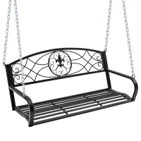 OUTSUNNY Fleur-De-Lis 2-person Porch Swing Garden Hanging Bench Outdoor Steel -Black(m-1)