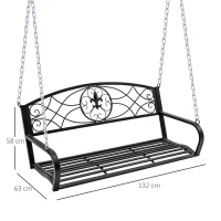 OUTSUNNY Fleur-De-Lis 2-person Porch Swing Garden Hanging Bench Outdoor Steel -Black(m-3)