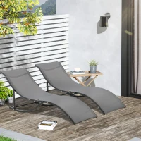 Outsunny Set of 2 S-shaped Foldable Lounge Chair Sun Lounger Reclining Outdoor Chair for Patio Beach Garden Grey(m-2)