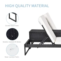 Outsunny 3 Piece Rattan Wicker Adjustable Chaise Lounge Chair with Cushions Set- Black/Cream White(m-5)