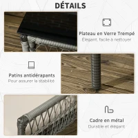 Outsunny Ensemble salon de jardin 4 pièces canapé 2 places 2 fauteuils 1 table basse avec 8 coussins métal résine aspect rotin(m-6)