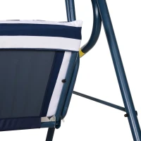 Outsunny 3 Seater Canopy Swing Chair Outdoor Garden Bench with Adjustable Canopy and Metal Frame - Blue Stripes(m-7)