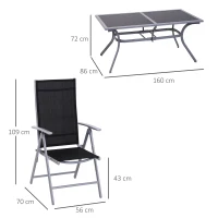 Outsunny Outdoor Patio Garden Texteline Dining Furniture Set with 6 Folding Chairs Plus Table - Black (7-Piece)(m-3)