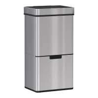 HOMCOM Papelera de Cocina 72L con Sensor Detector de Movimiento Apertura Automático y 3 Compartimentos 42x30x81 cm Gris(m-1)