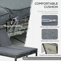 Outsunny 2 Person Rattan Wicker Adjustable Chaise Lounge Chair with Cushions Grey(m-6)