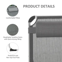 Outsunny Foldable Reclining Sun Lounger Lounge Chair Camping Bed Cot with Pillow 5-Level Adjustable Back Aluminium Frame for Patio Garden Beach Pool Grey(m-6)