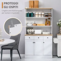 HOMCOM Credenza da Cucina in Legno Bianco con 3 Ripiani, 3 Cassetti e 2 Armadietti 101x39x180.5 cm(m-6)