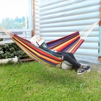 Outsunny Brazilian Style Hammock Extra Large Cotton Hanging Camping Bed for Patio Backyard Lounging, Indoor Outdoor Use,Carrying Bag Included, Rainbow Stripe(m-11)